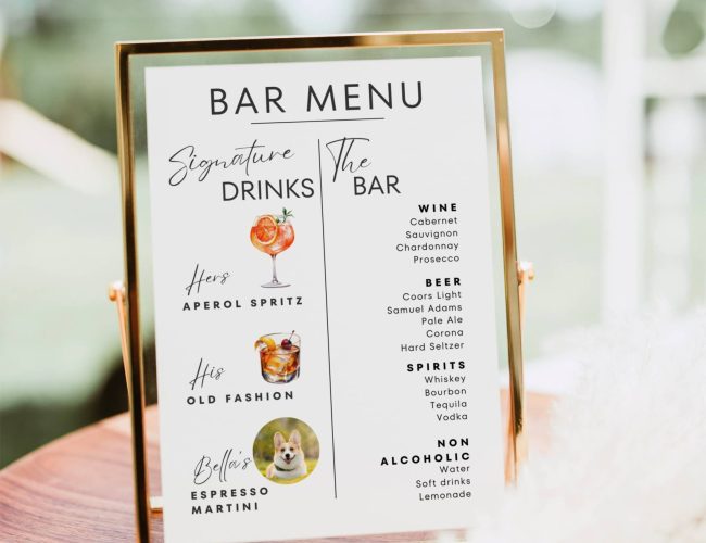 Signature Drink Sign Template, Signature Drink Bar Menu Template, Cocktail Bar Sign Poster, Modern Wedding Pet Dog Signature Drink His Hers