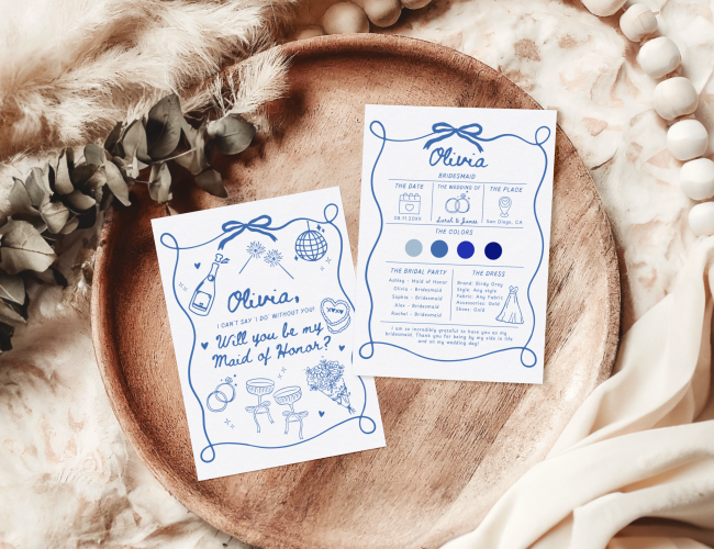 Bridesmaid Proposal Card Template, Hand Drawn Will You Be My Bridesmaid Card, Bow Bridesmaid Maid of Honor Proposal Info Invite Editable